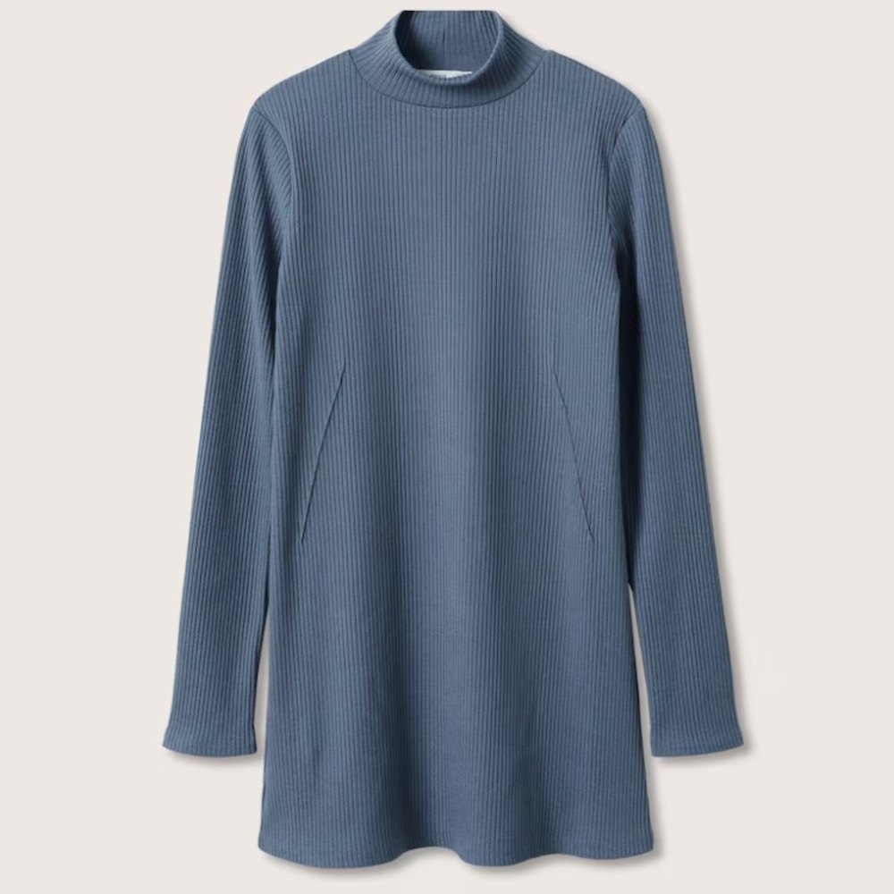 MANGO Women’s High Collar Blue Long Ribbed Sweater Size Small - Picture 2 of 9